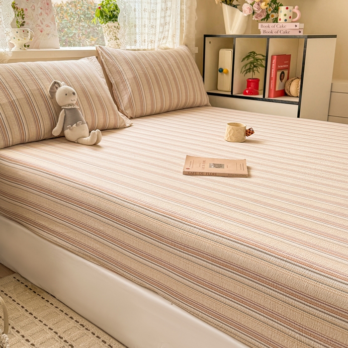 91家纺网 家纺一手货源 找家纺 丝芙妮家居 2026春夏新款皱皱棉双层纱泡芙棉床笠 床笠单件 晨光-黄