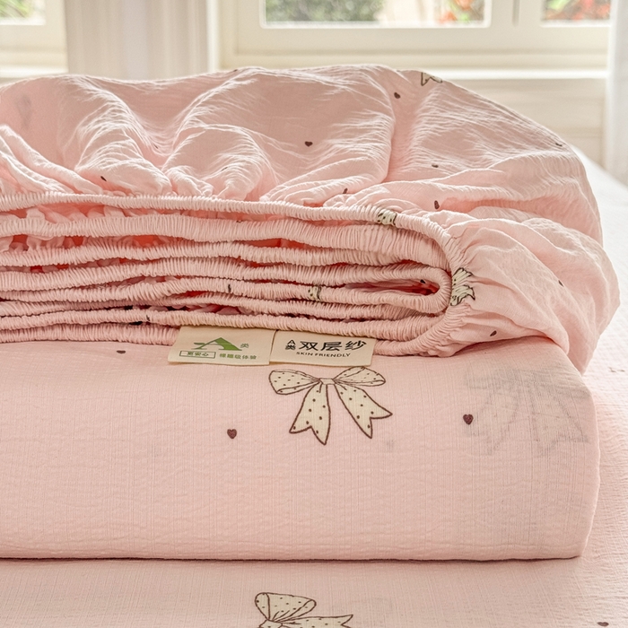 91家纺网 家纺一手货源 找家纺 丝芙妮家居 2026春夏新款皱皱棉双层纱泡芙棉床笠 床笠单件 组合图仅供展示不可下单