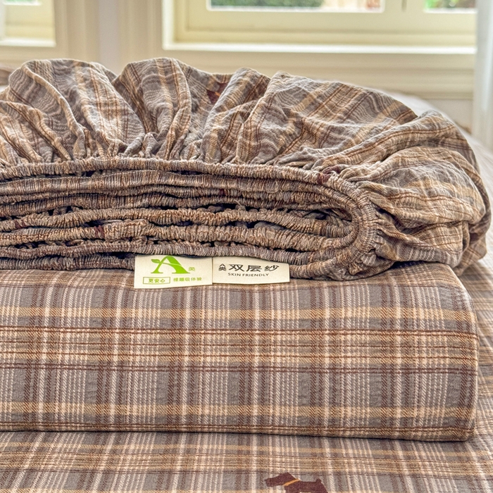 91家纺网 家纺一手货源 找家纺 丝芙妮家居 2026春夏新款皱皱棉双层纱泡芙棉床笠 床笠单件 组合图仅供展示不可下单