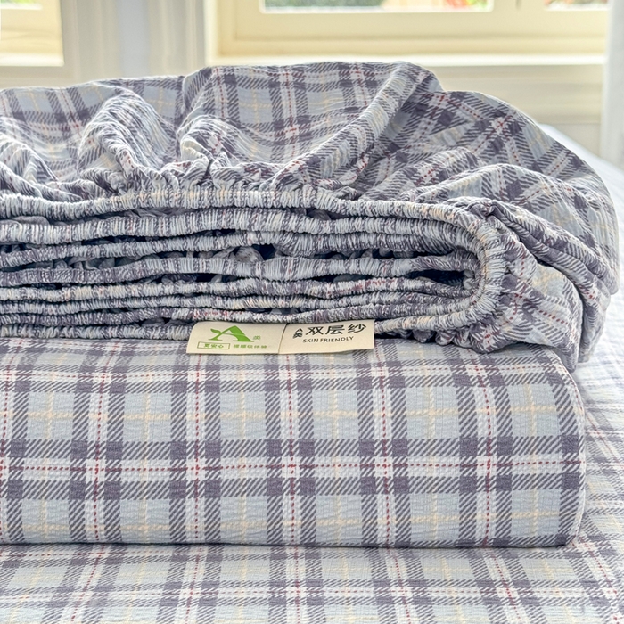 91家纺网 家纺一手货源 找家纺 丝芙妮家居 2026春夏新款皱皱棉双层纱泡芙棉床笠 床笠单件 组合图仅供展示不可下单