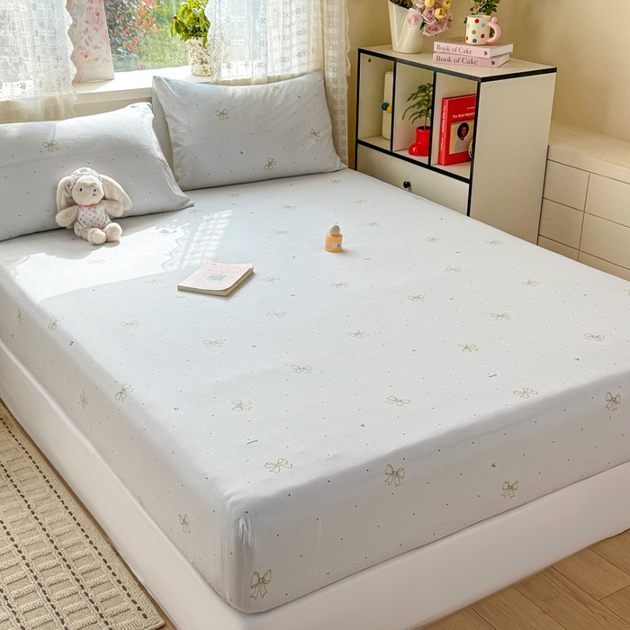 91家纺网 家纺一手货源 找家纺 丝芙妮家居 2026春夏新款皱皱棉双层纱泡芙棉床笠 床笠单件 云蝶-兰