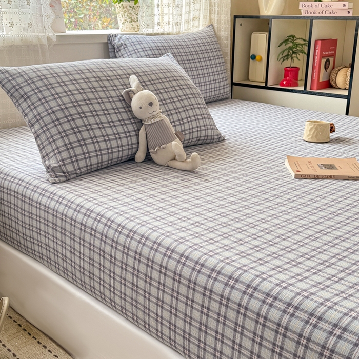 91家纺网 家纺一手货源 找家纺 丝芙妮家居 2026春夏新款皱皱棉双层纱泡芙棉床笠 床笠单件 怀旧-兰