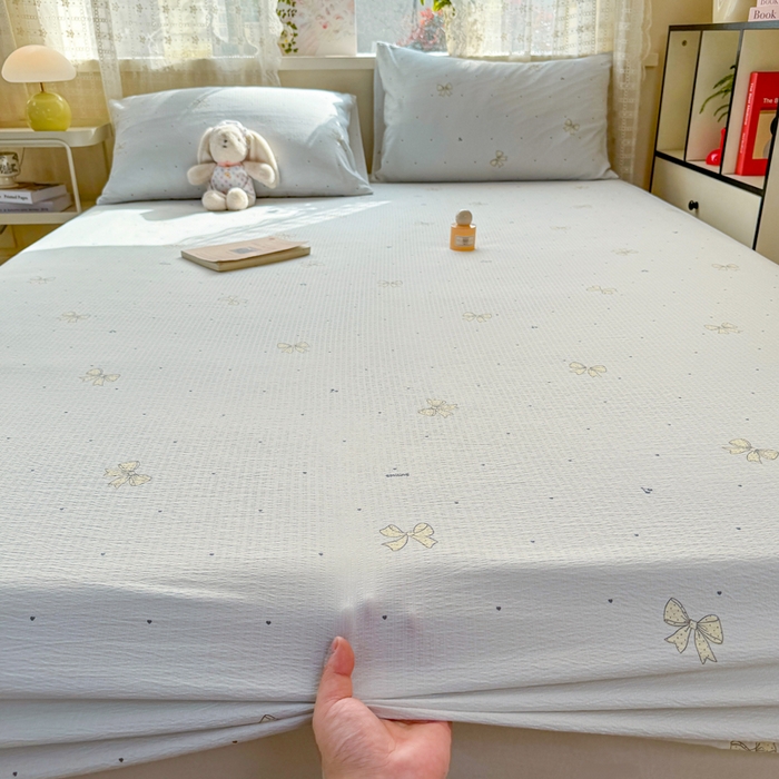 91家纺网 家纺一手货源 找家纺 丝芙妮家居 2026春夏新款皱皱棉双层纱泡芙棉床笠 床笠单件 云蝶-兰