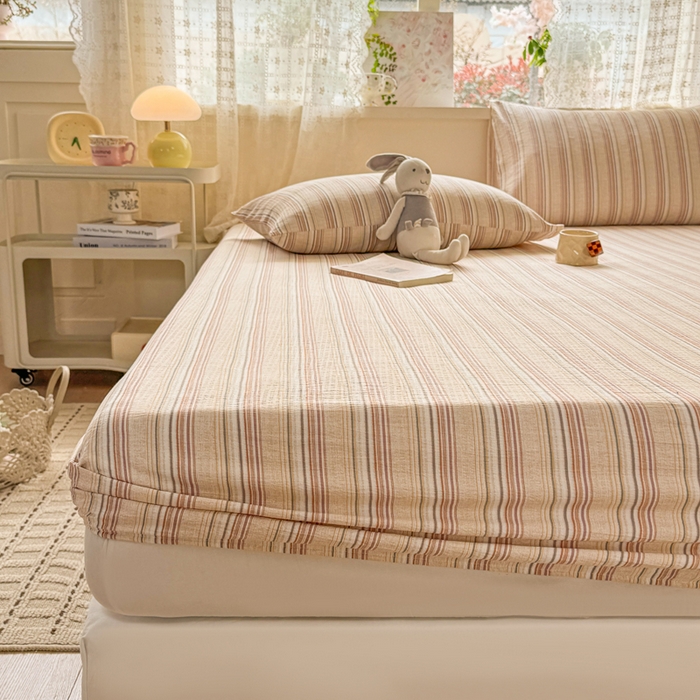 91家纺网 家纺一手货源 找家纺 丝芙妮家居 2026春夏新款皱皱棉双层纱泡芙棉床笠 床笠单件 晨光-黄