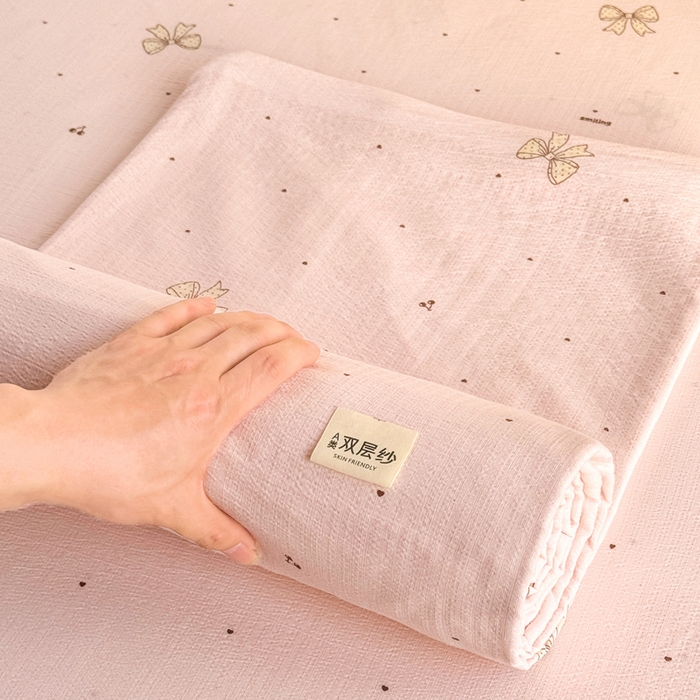 91家纺网 家纺一手货源 找家纺 丝芙妮家居 2026春夏新款皱皱棉双层纱泡芙棉床笠 床笠单件 云蝶-粉