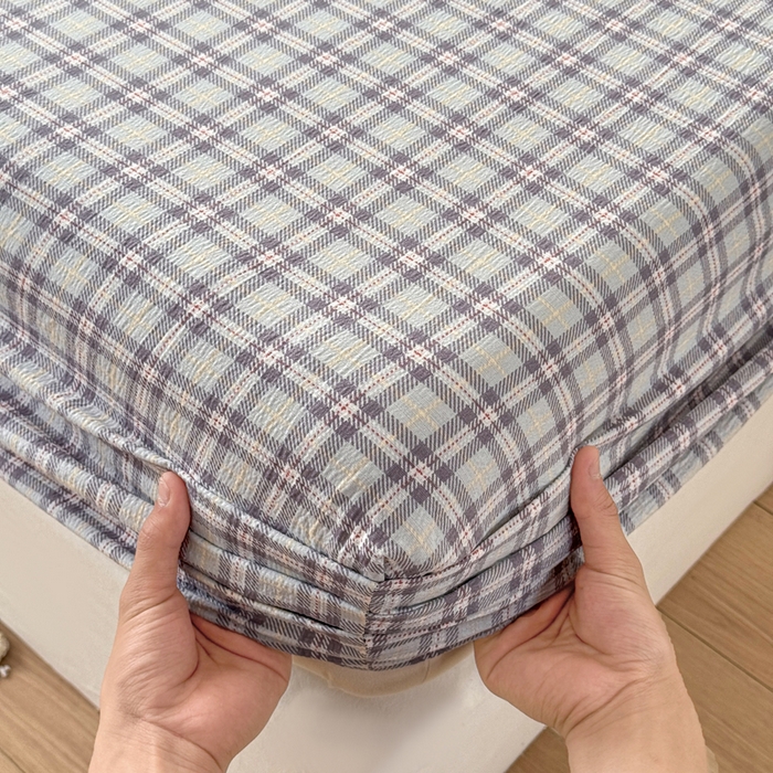 91家纺网 家纺一手货源 找家纺 丝芙妮家居 2026春夏新款皱皱棉双层纱泡芙棉床笠 床笠单件 怀旧-兰