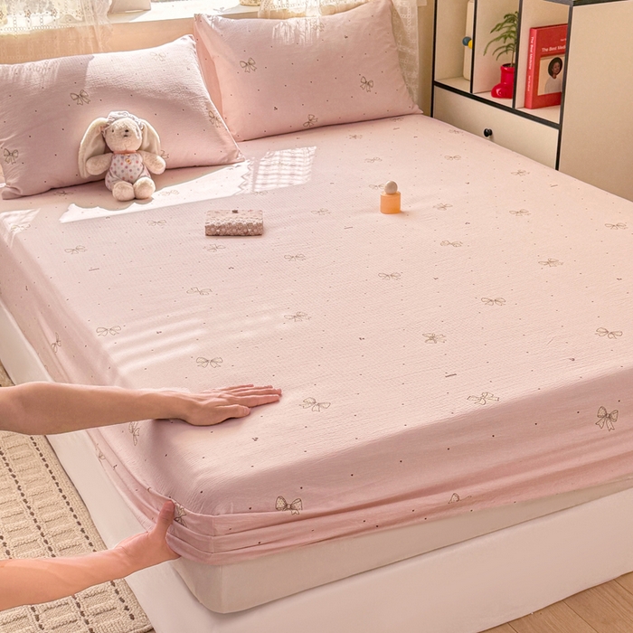 丝芙妮家居 2026春夏新款皱皱棉双层纱泡芙棉床笠 床笠单件 云蝶-粉