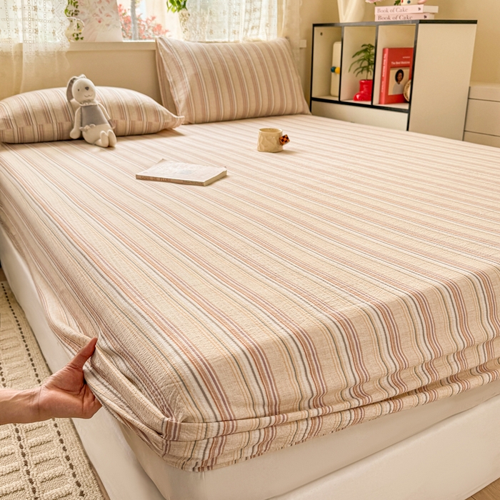 91家纺网 家纺一手货源 找家纺 （总）丝芙妮家居 2026春夏新款皱皱棉双层纱泡芙棉床笠 床笠单件