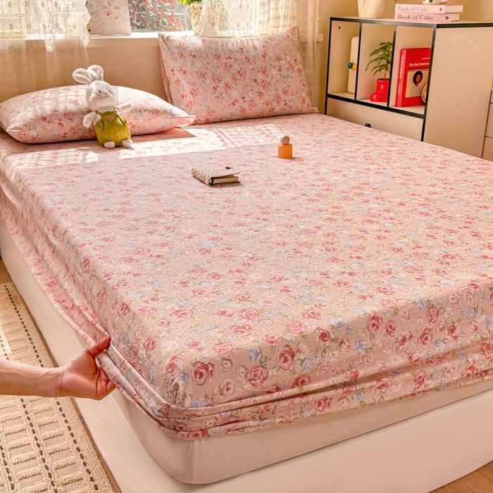 91家纺网 家纺一手货源 找家纺 丝芙妮家居 2026春夏新款皱皱棉双层纱泡芙棉床笠 床笠单件 花簇