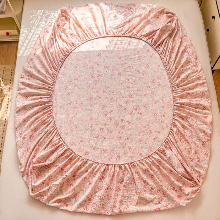 91家纺网 家纺一手货源 找家纺 丝芙妮家居 2026春夏新款皱皱棉双层纱泡芙棉床笠 床笠单件 花簇