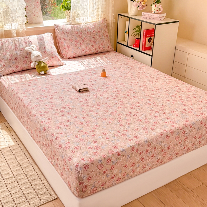 91家纺网 家纺一手货源 找家纺 丝芙妮家居 2026春夏新款皱皱棉双层纱泡芙棉床笠 床笠单件 花簇