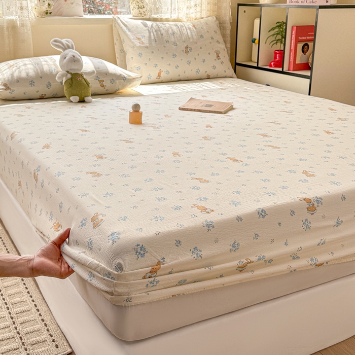 91家纺网 家纺一手货源 找家纺 丝芙妮家居 2026春夏新款皱皱棉双层纱泡芙棉床笠 床笠单件 牧歌