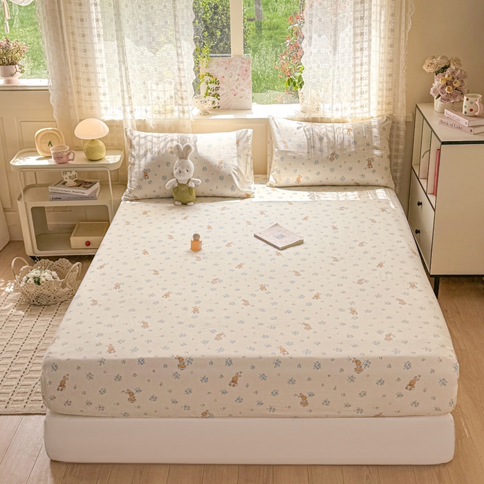 91家纺网 家纺一手货源 找家纺 丝芙妮家居 2026春夏新款皱皱棉双层纱泡芙棉床笠 床笠单件 牧歌