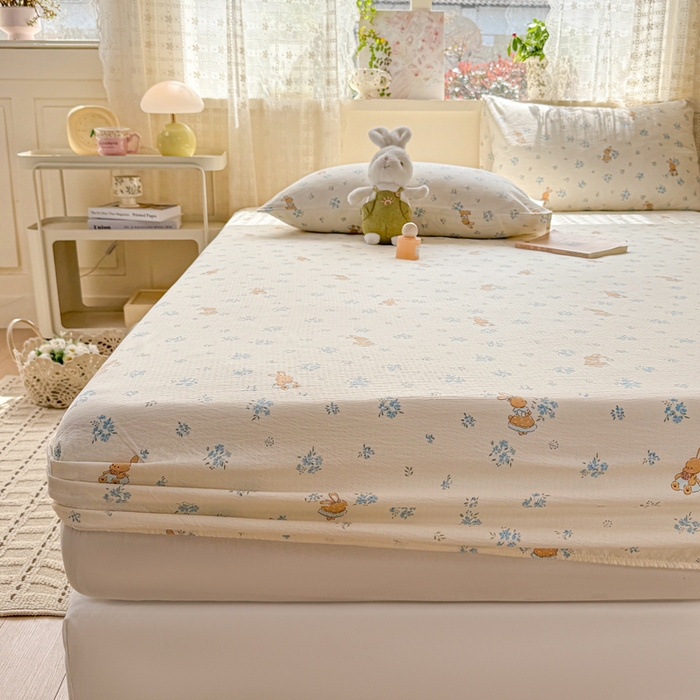 91家纺网 家纺一手货源 找家纺 丝芙妮家居 2026春夏新款皱皱棉双层纱泡芙棉床笠 床笠单件 牧歌