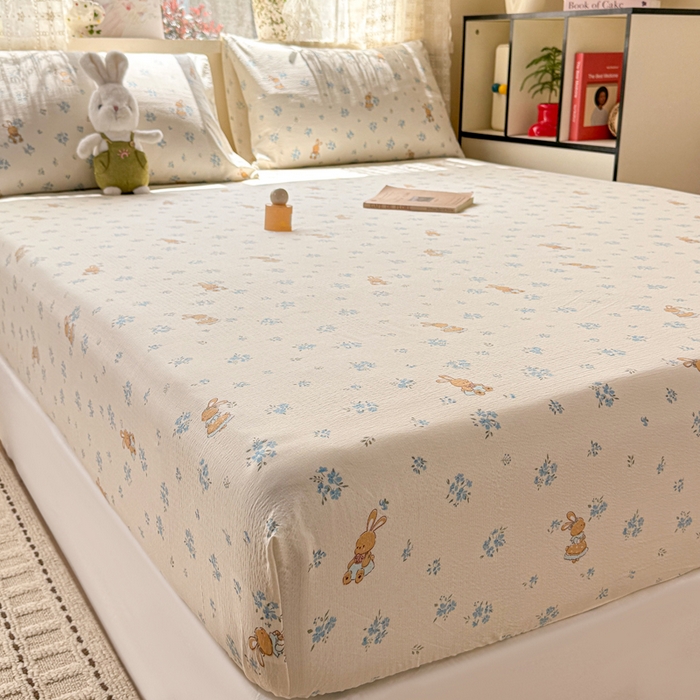 91家纺网 家纺一手货源 找家纺 丝芙妮家居 2026春夏新款皱皱棉双层纱泡芙棉床笠 床笠单件 牧歌