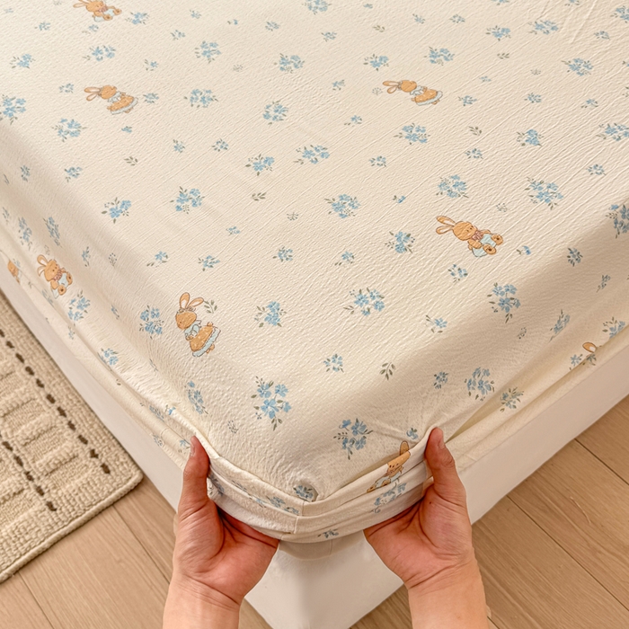 91家纺网 家纺一手货源 找家纺 丝芙妮家居 2026春夏新款皱皱棉双层纱泡芙棉床笠 床笠单件 牧歌