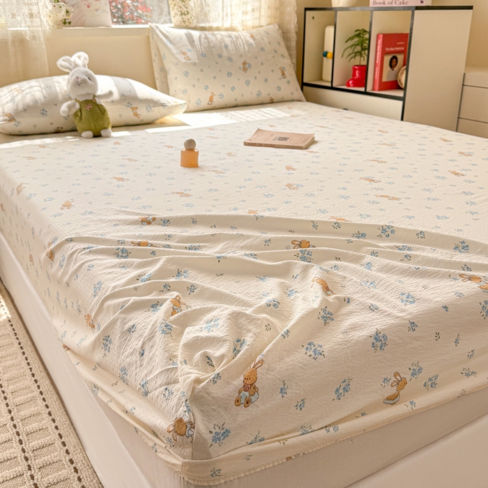 91家纺网 家纺一手货源 找家纺 丝芙妮家居 2026春夏新款皱皱棉双层纱泡芙棉床笠 床笠单件 牧歌