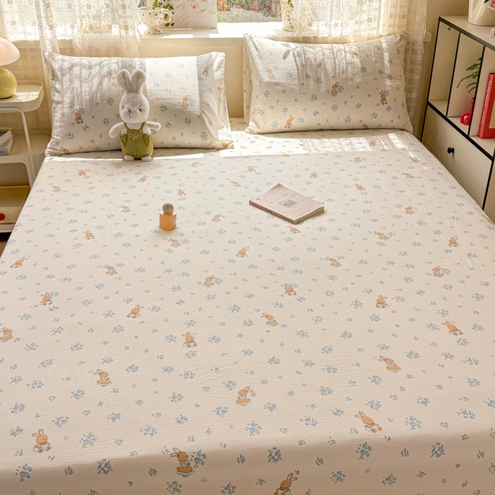 91家纺网 家纺一手货源 找家纺 丝芙妮家居 2026春夏新款皱皱棉双层纱泡芙棉床笠 床笠单件 牧歌