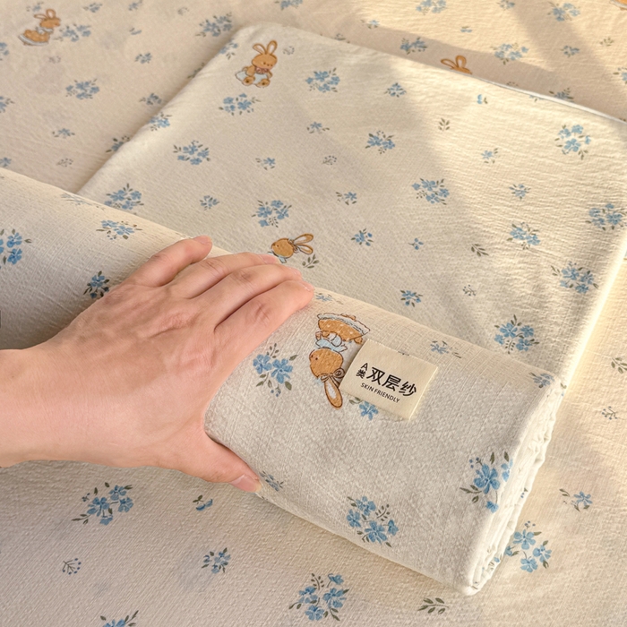 91家纺网 家纺一手货源 找家纺 丝芙妮家居 2026春夏新款皱皱棉双层纱泡芙棉床笠 床笠单件 牧歌