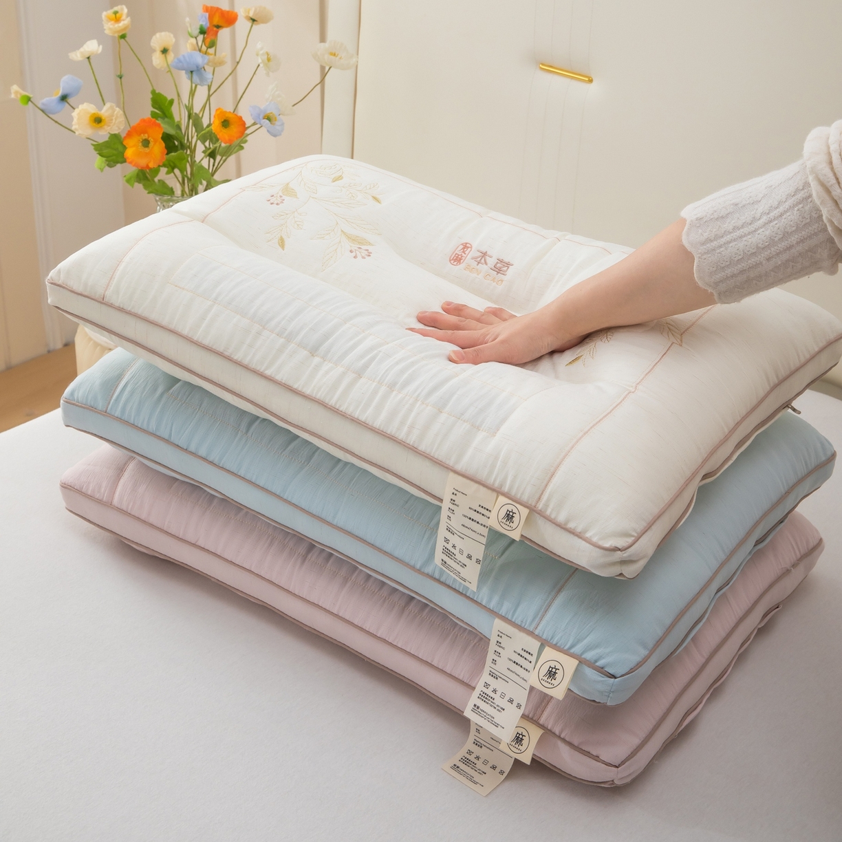 91家纺网 家纺一手货源 找家纺 九州枕芯 2026新款友麻舒睡枕枕头枕芯 组合图（仅供展示不可下单）