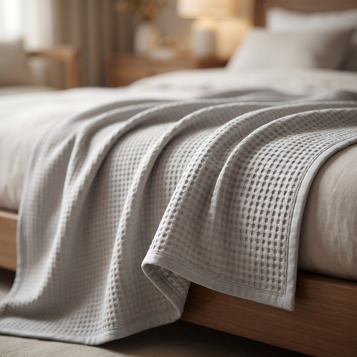 91家纺网 家纺一手货源 找家纺 七七家纺 2026新款全棉纯棉华夫格毛毯夏被毯子 浅炭灰