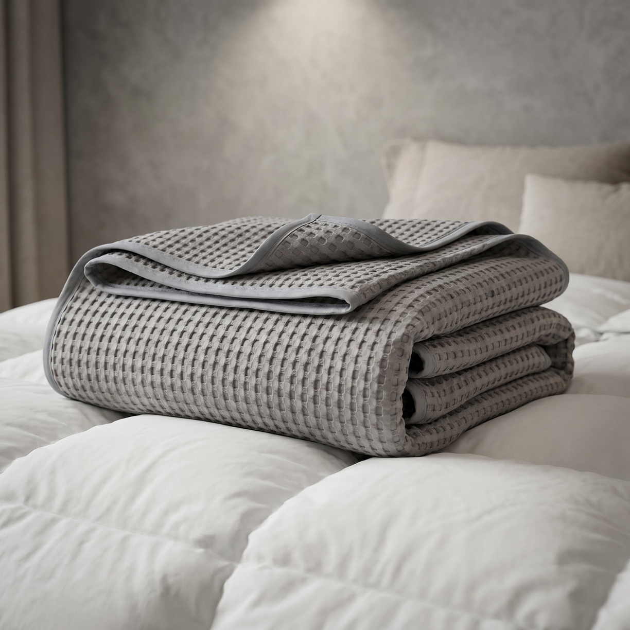 91家纺网 家纺一手货源 找家纺 七七家纺 2026新款全棉纯棉华夫格毛毯夏被毯子 浅炭灰