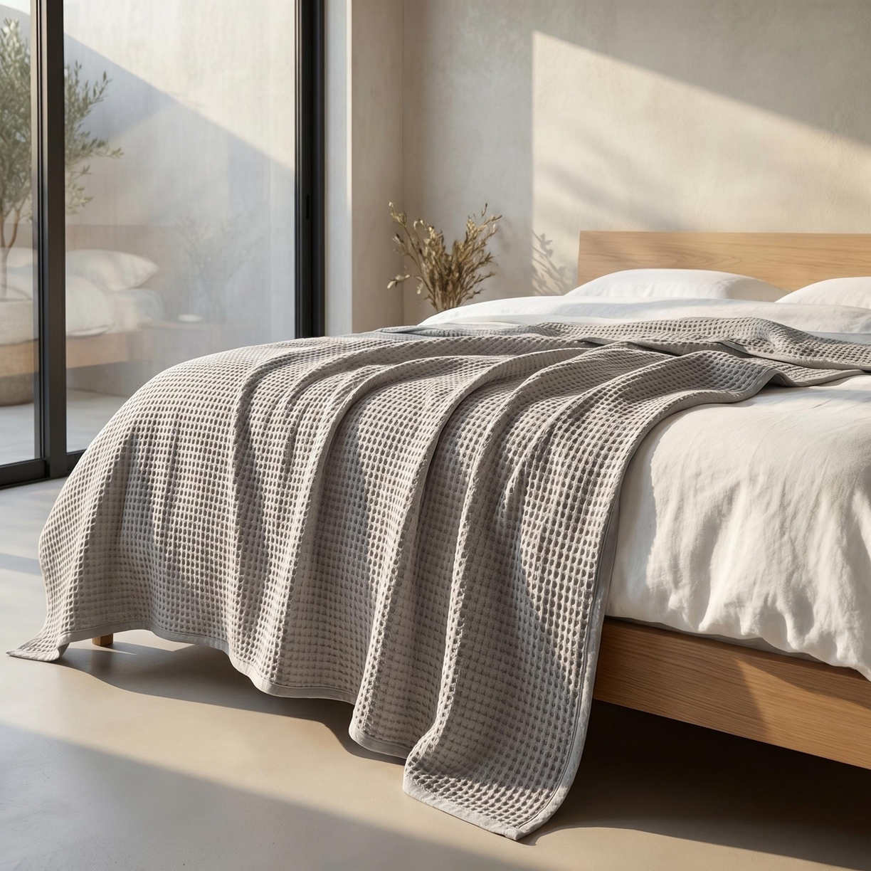 91家纺网 家纺一手货源 找家纺 七七家纺 2026新款全棉纯棉华夫格毛毯夏被毯子 浅炭灰