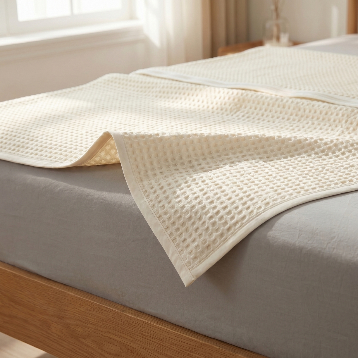 91家纺网 家纺一手货源 找家纺 七七家纺 2026新款全棉纯棉华夫格毛毯夏被毯子 月光白