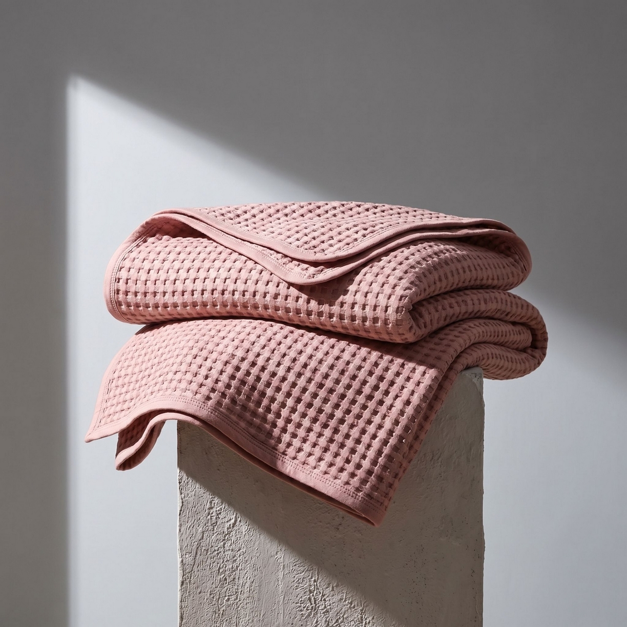 91家纺网 家纺一手货源 找家纺 七七家纺 2026新款全棉纯棉华夫格毛毯夏被毯子 樱雪粉