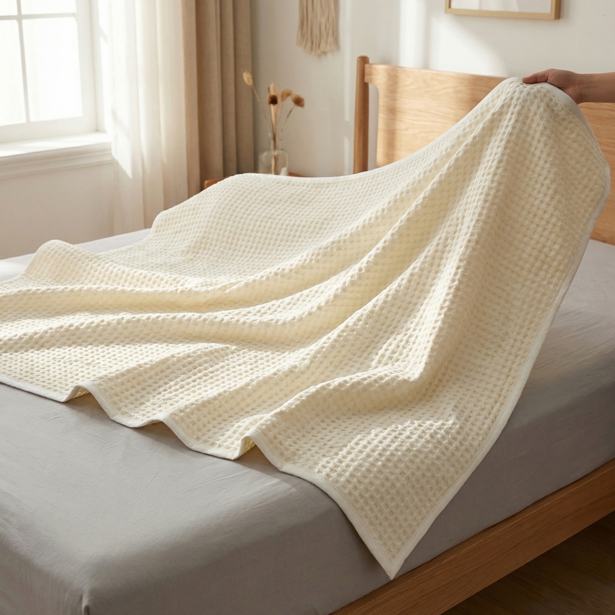 91家纺网 家纺一手货源 找家纺 七七家纺 2026新款全棉纯棉华夫格毛毯夏被毯子 月光白