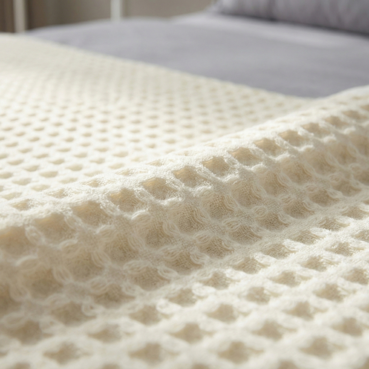 91家纺网 家纺一手货源 找家纺 七七家纺 2026新款全棉纯棉华夫格毛毯夏被毯子 月光白