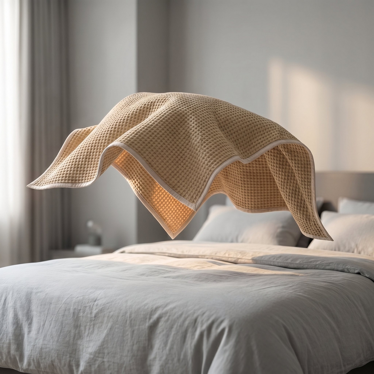 91家纺网 家纺一手货源 找家纺 七七家纺 2026新款全棉纯棉华夫格毛毯夏被毯子 松露咖