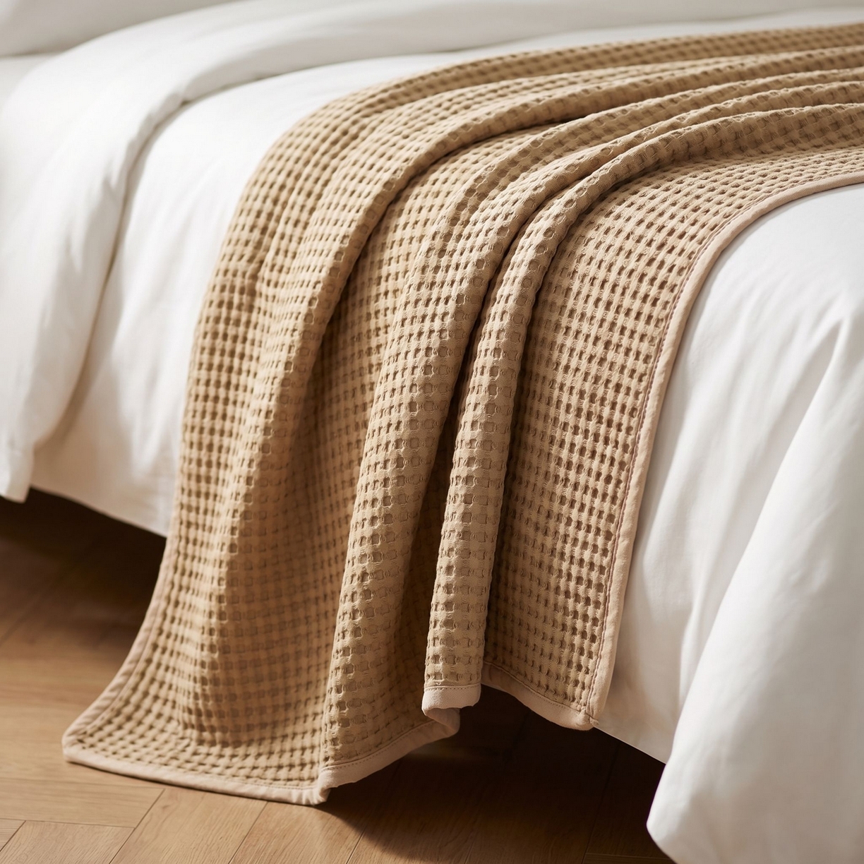 91家纺网 家纺一手货源 找家纺 七七家纺 2026新款全棉纯棉华夫格毛毯夏被毯子 松露咖