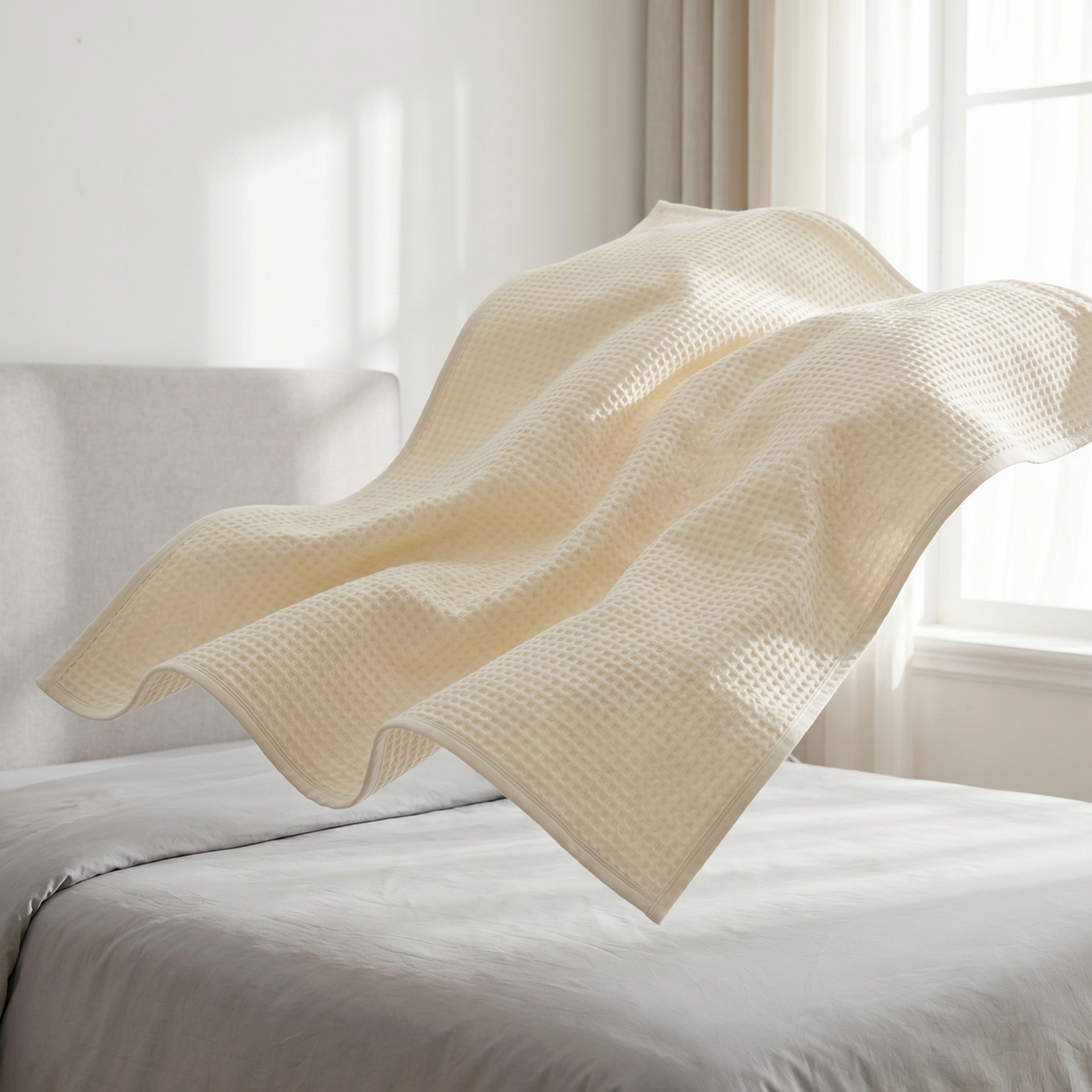 91家纺网 家纺一手货源 找家纺 七七家纺 2026新款全棉纯棉华夫格毛毯夏被毯子 月光白