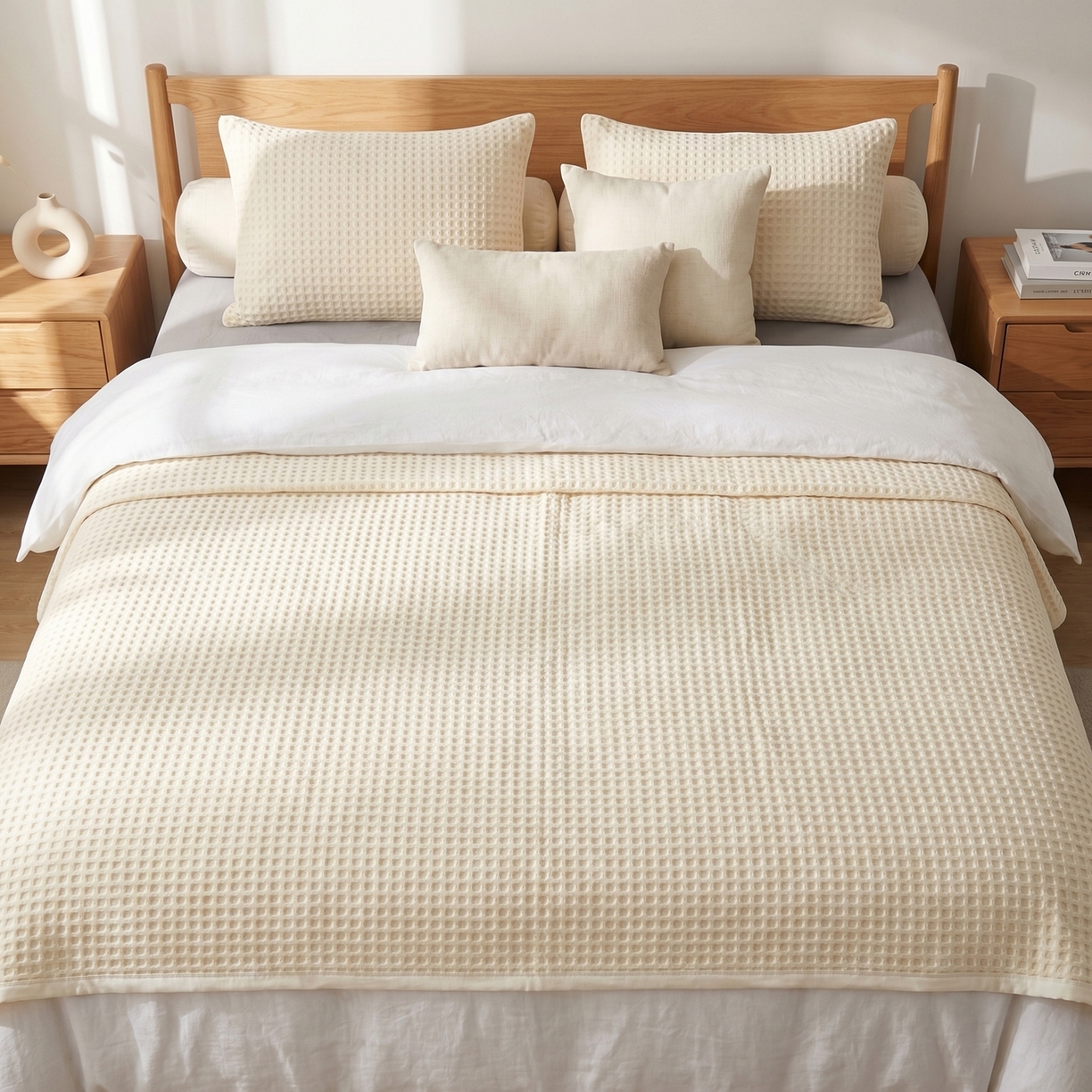 91家纺网 家纺一手货源 找家纺 七七家纺 2026新款全棉纯棉华夫格毛毯夏被毯子 月光白