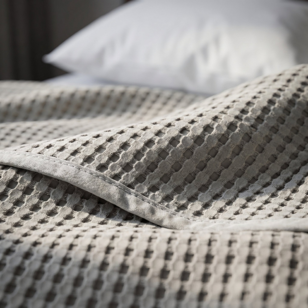 91家纺网 家纺一手货源 找家纺 七七家纺 2026新款全棉纯棉华夫格毛毯夏被毯子 浅炭灰