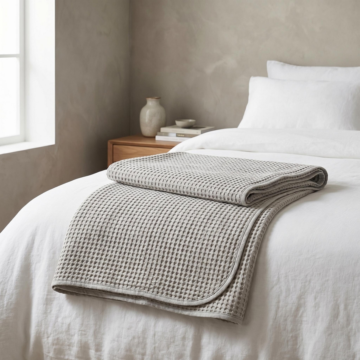 91家纺网 家纺一手货源 找家纺 七七家纺 2026新款全棉纯棉华夫格毛毯夏被毯子 浅炭灰