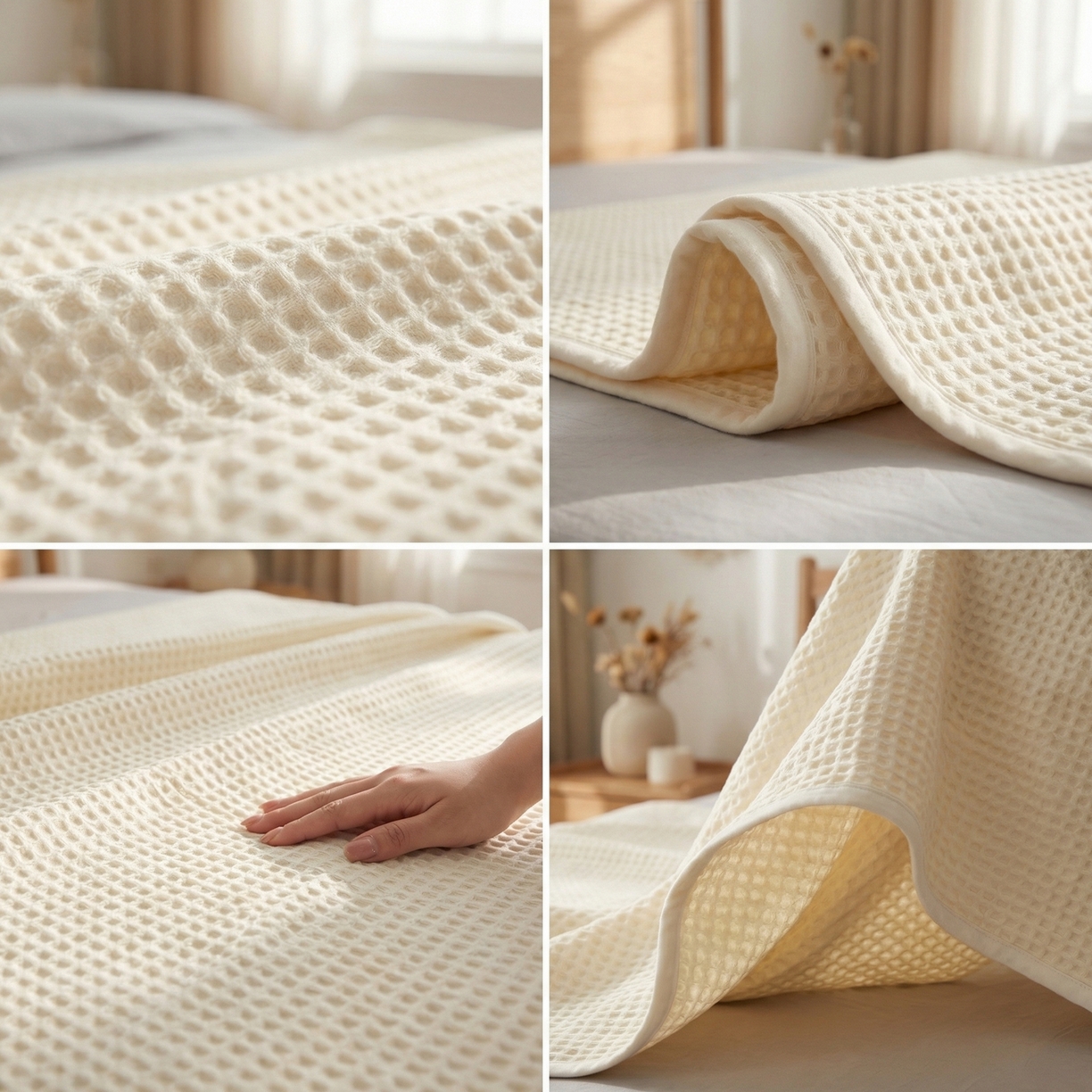 91家纺网 家纺一手货源 找家纺 七七家纺 2026新款全棉纯棉华夫格毛毯夏被毯子 月光白