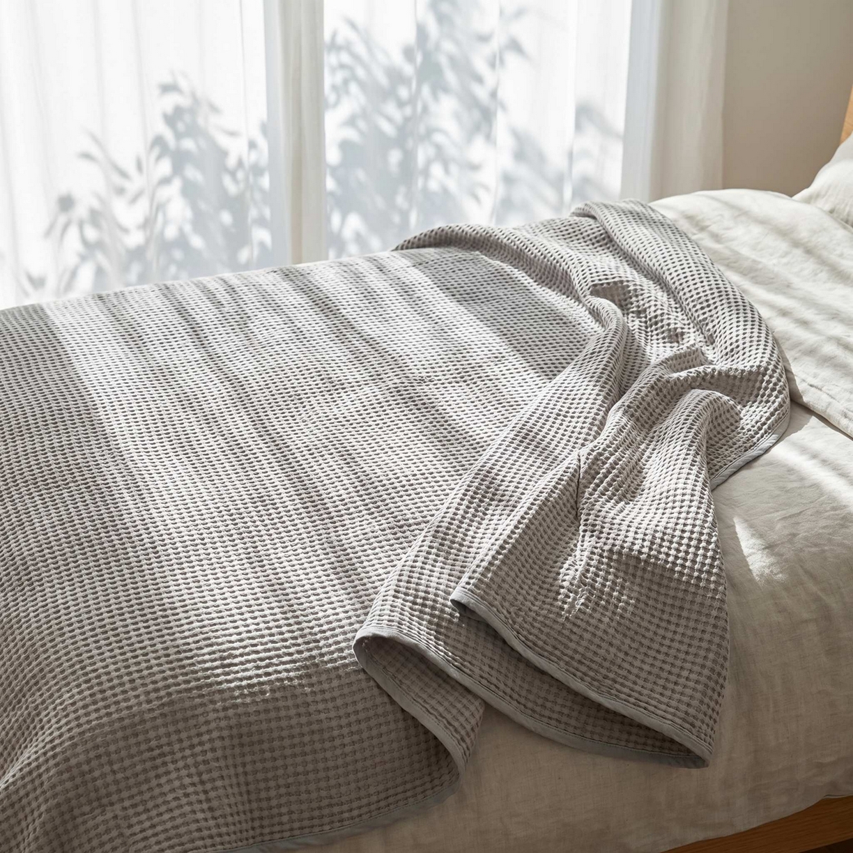 91家纺网 家纺一手货源 找家纺 七七家纺 2026新款全棉纯棉华夫格毛毯夏被毯子 浅炭灰