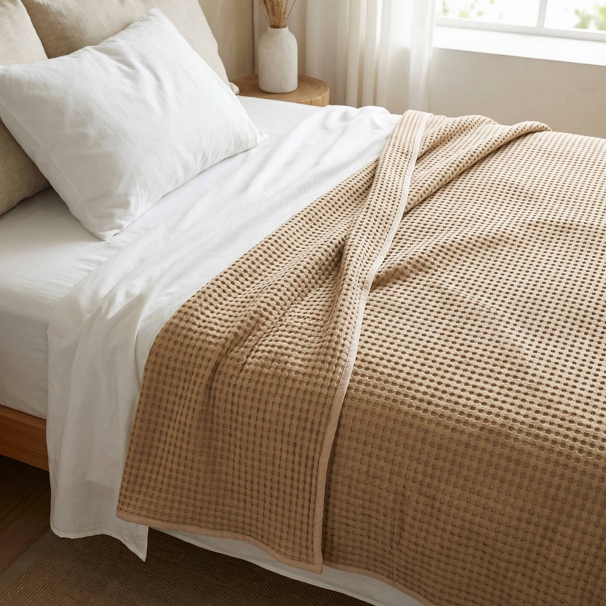 91家纺网 家纺一手货源 找家纺 七七家纺 2026新款全棉纯棉华夫格毛毯夏被毯子 松露咖