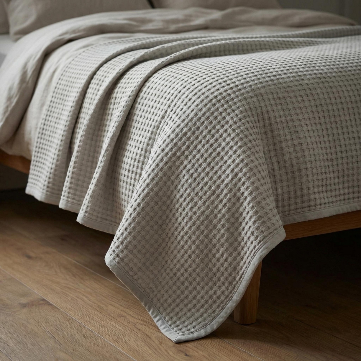 91家纺网 家纺一手货源 找家纺 七七家纺 2026新款全棉纯棉华夫格毛毯夏被毯子 浅炭灰