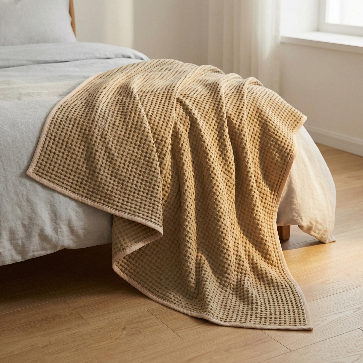 91家纺网 家纺一手货源 找家纺 七七家纺 2026新款全棉纯棉华夫格毛毯夏被毯子 松露咖