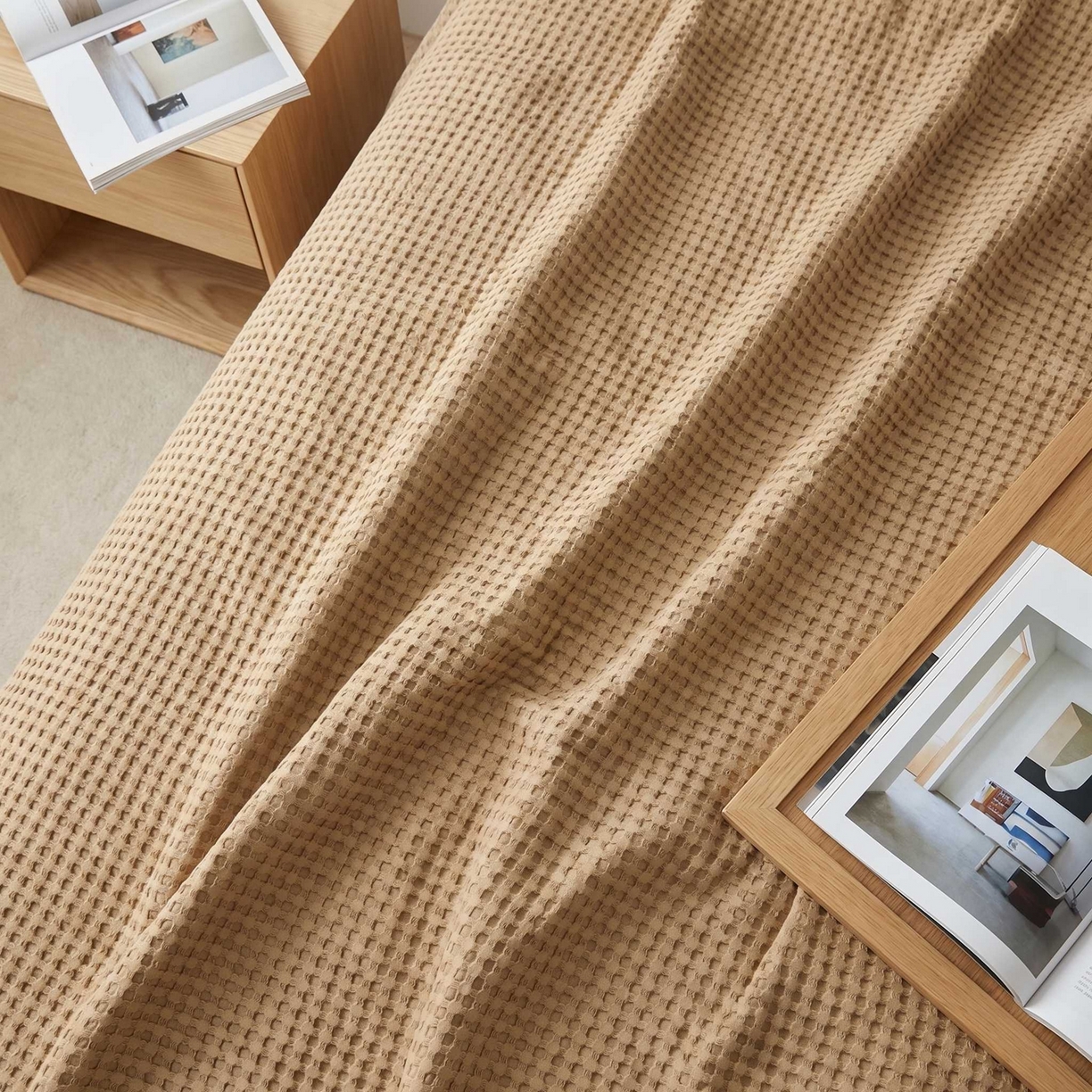 91家纺网 家纺一手货源 找家纺 七七家纺 2026新款全棉纯棉华夫格毛毯夏被毯子 松露咖