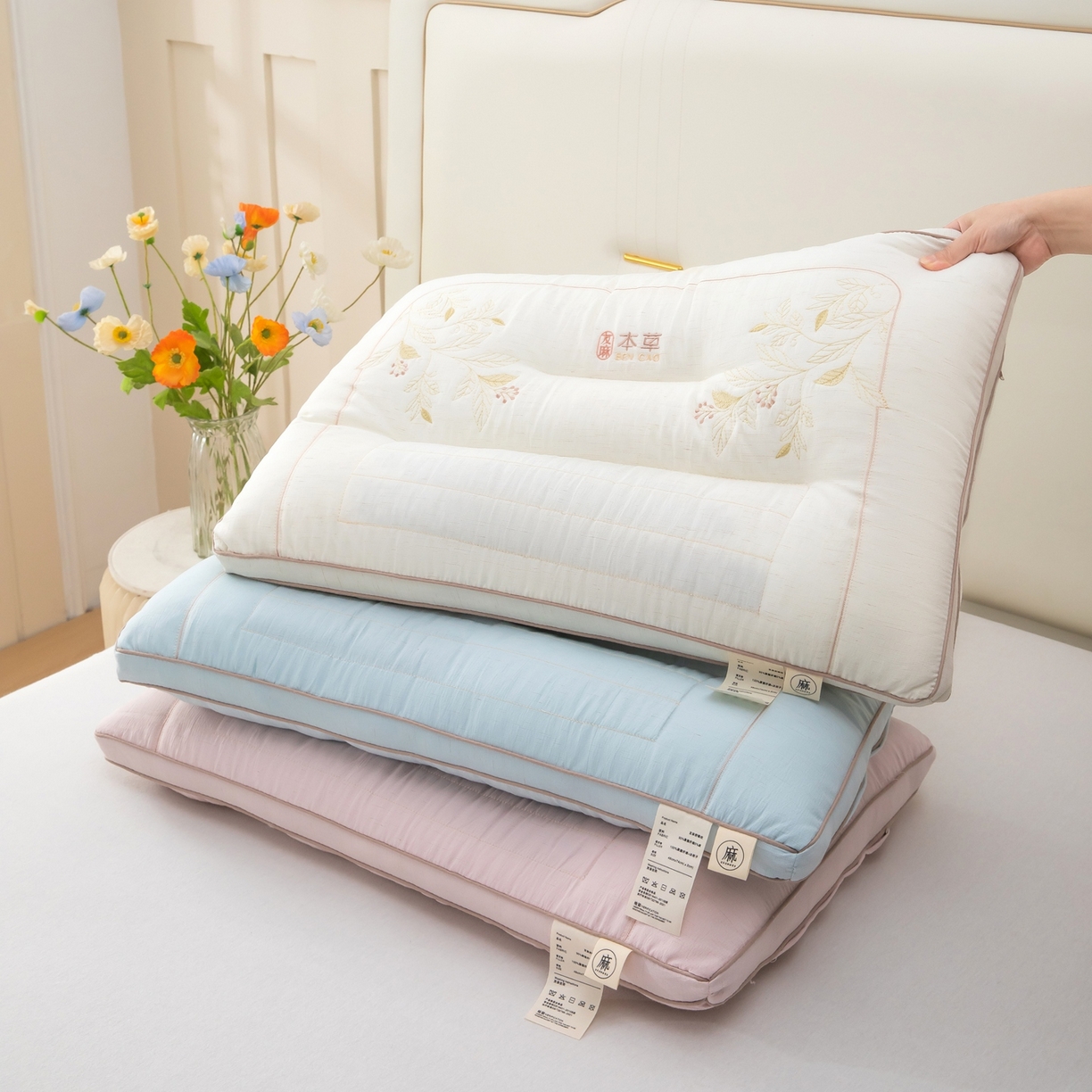 91家纺网 家纺一手货源 找家纺 九州枕芯 2026新款友麻舒睡枕枕头枕芯 组合图（仅供展示不可下单）