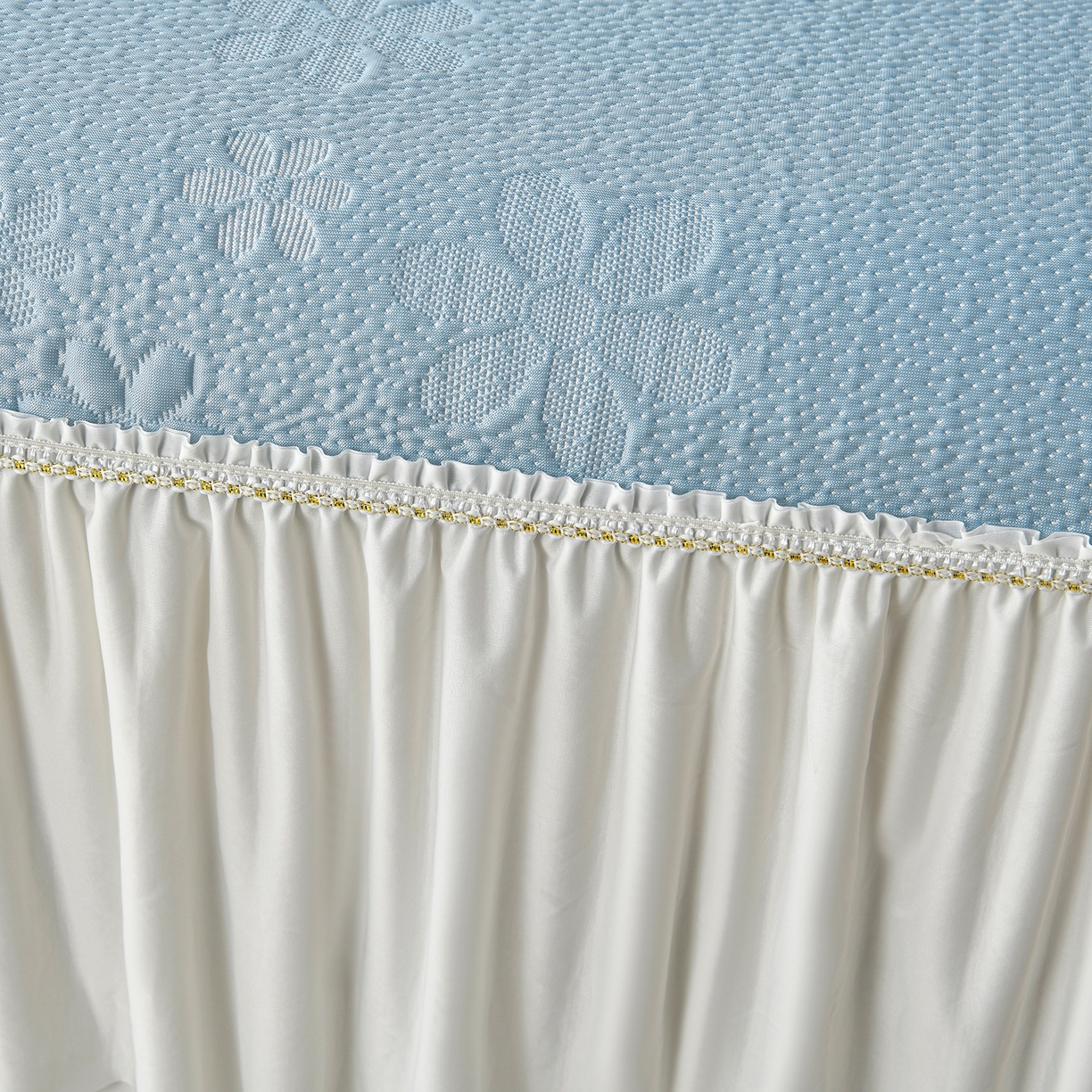 91家纺网 家纺一手货源 找家纺 民新家纺 2026新款3D立体冰豆豆凉席席子床裙三件套 香漫-蓝