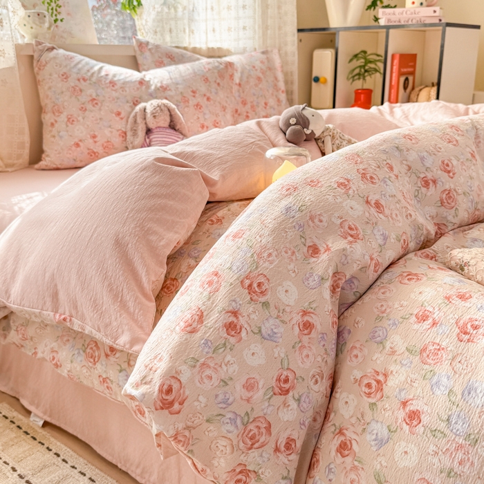 91家纺网 家纺一手货源 找家纺 （总）丝芙妮家居 2026春夏新款皱皱棉双层纱泡芙棉四件套