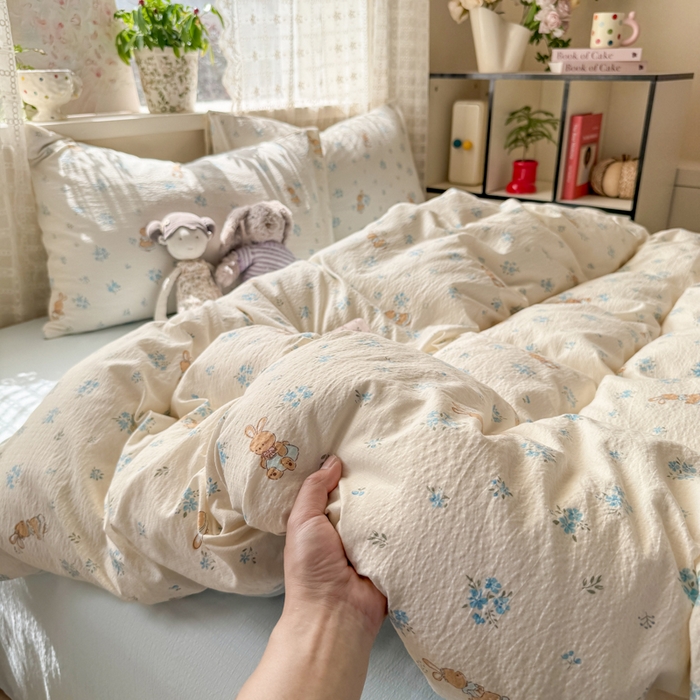 91家纺网 家纺一手货源 找家纺 丝芙妮家居 2026春夏新款皱皱棉双层纱泡芙棉四件套 牧歌