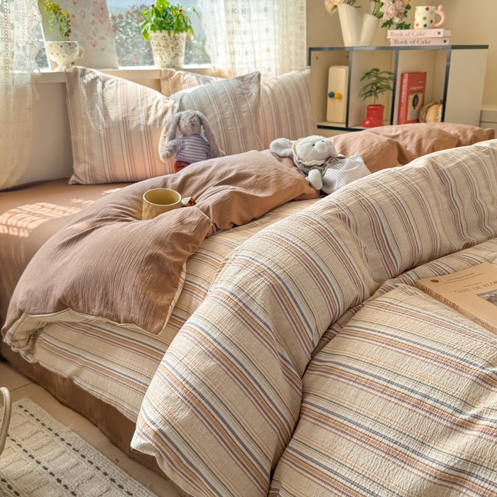 91家纺网 家纺一手货源 找家纺 （总）丝芙妮家居 2026春夏新款皱皱棉双层纱泡芙棉四件套