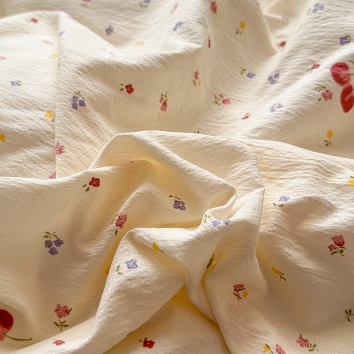 91家纺网 家纺一手货源 找家纺 丝芙妮家居 2026春夏新款皱皱棉双层纱泡芙棉四件套 樱桃