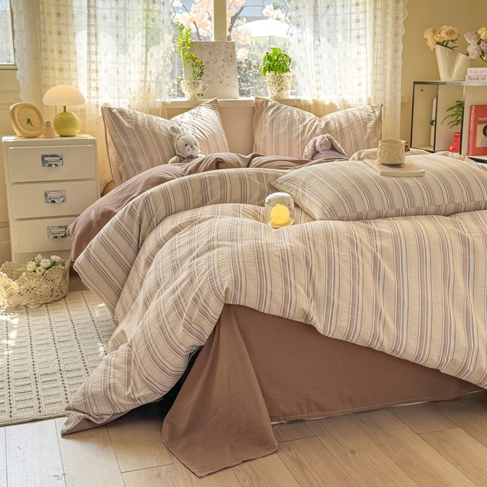 91家纺网 家纺一手货源 找家纺 （总）丝芙妮家居 2026春夏新款皱皱棉双层纱泡芙棉四件套